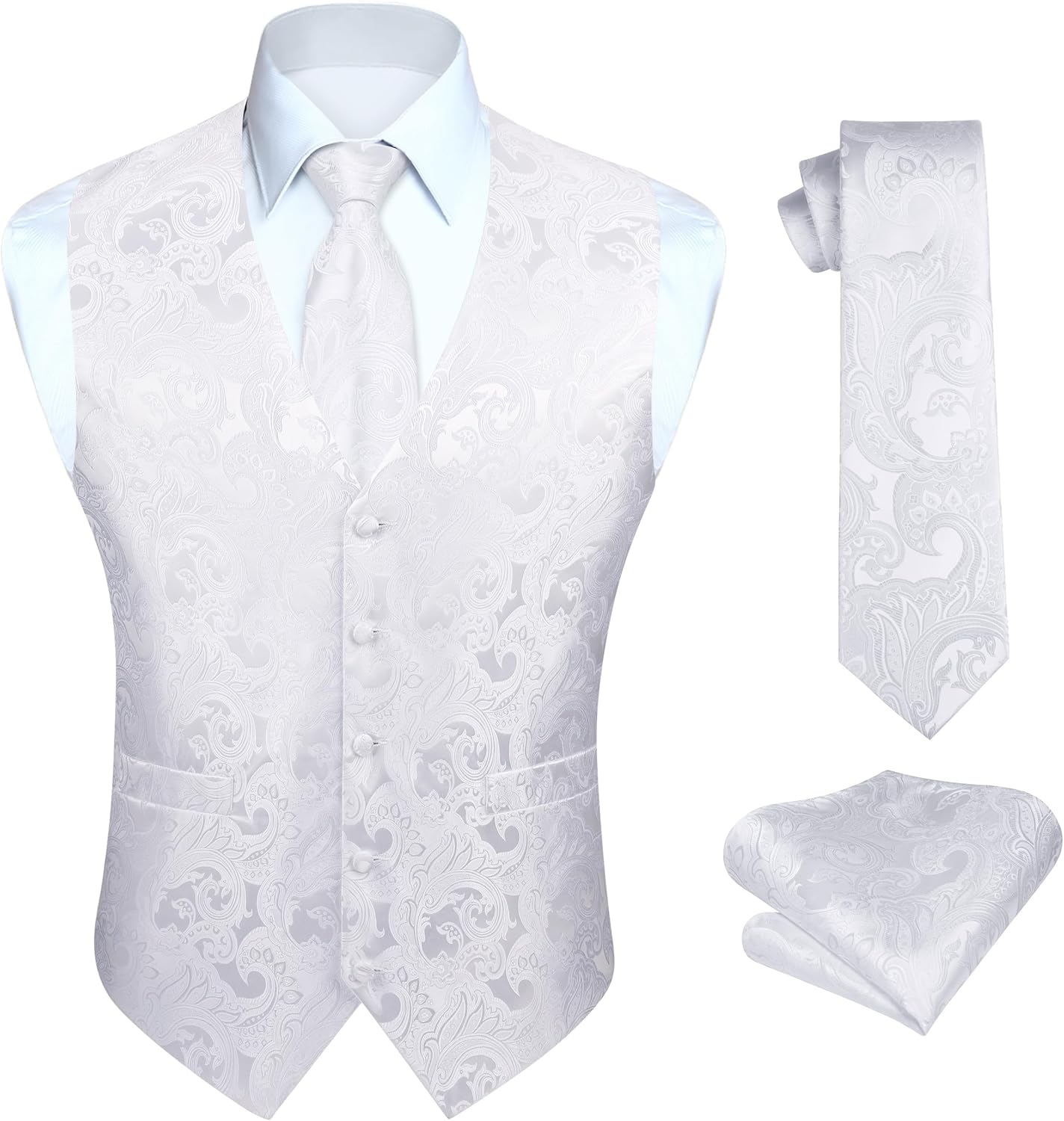 HISDERN Men's Paisley Vest Tie Set for Weddings and Parties
