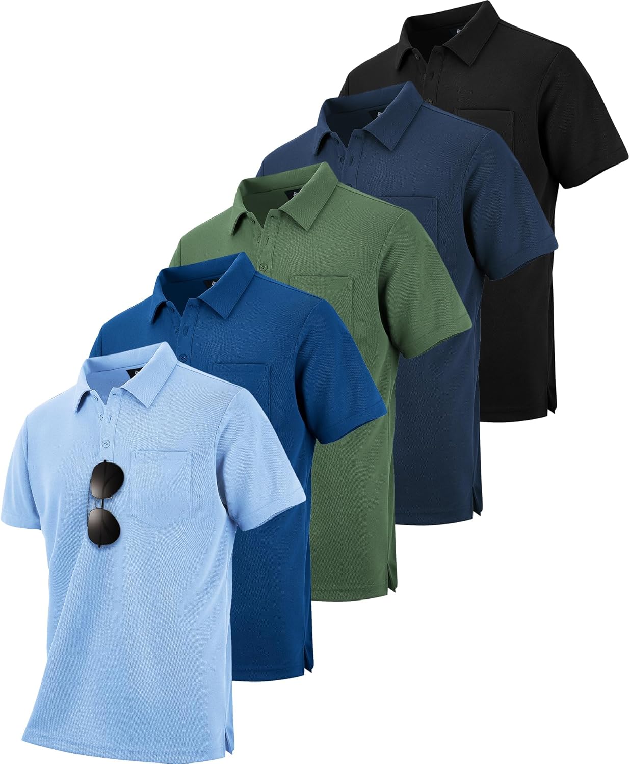 ZITY 5 Pack Polo Shirts for Men with Pocket for All Occasions