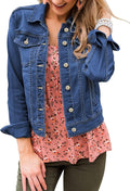 Women's Basic Long Sleeves Button Down Fitted Denim Jean Jacket Shoes