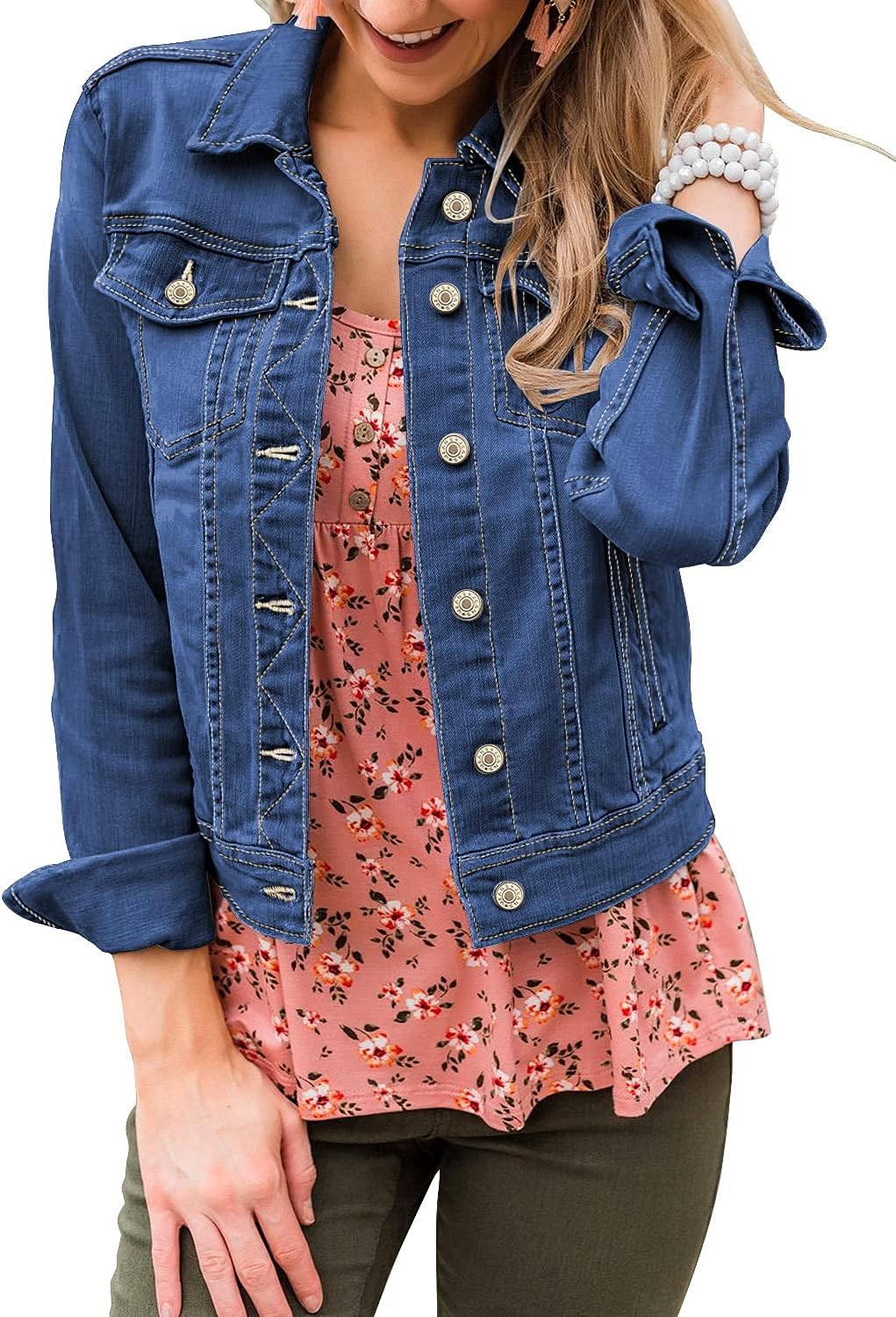 Stylish LookbookStore Women's Basic Long Sleeves Denim Jacket