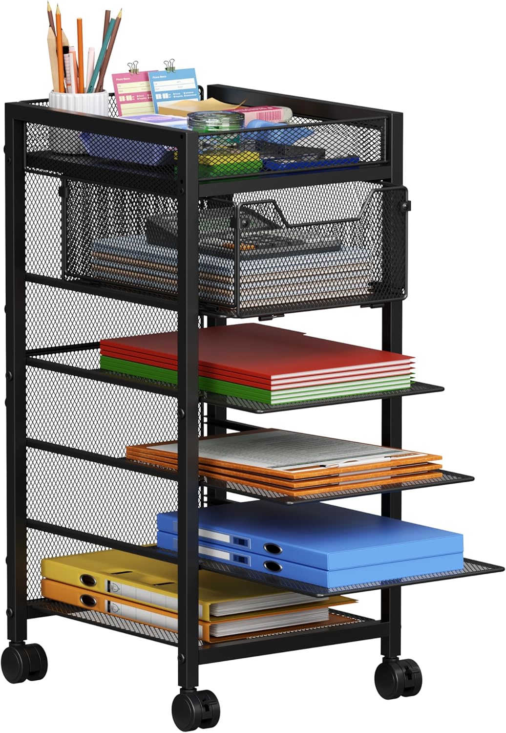 Rolling File Cart for Under Desk Storage - 6-Tier Organizer