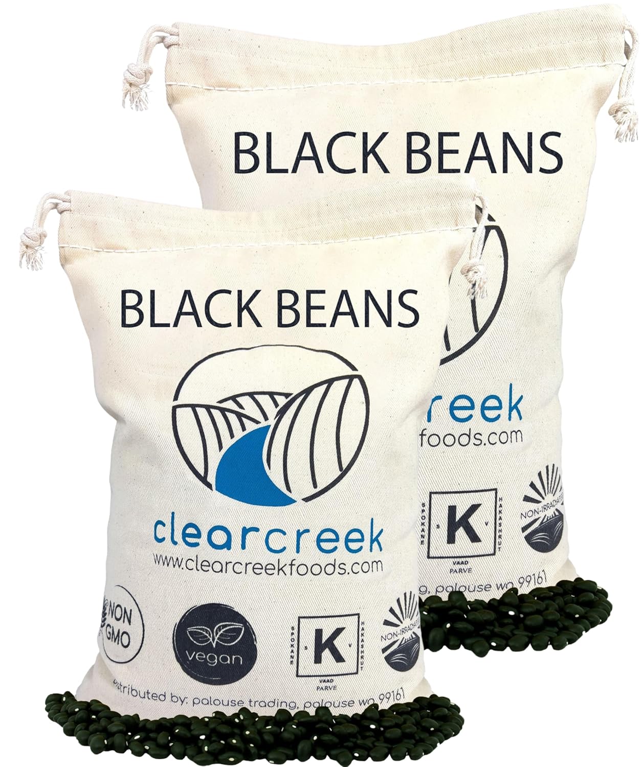 CLEAR CREEK Black Beans - Non-GMO, Vegan, Kosher, 8 LB Bags
