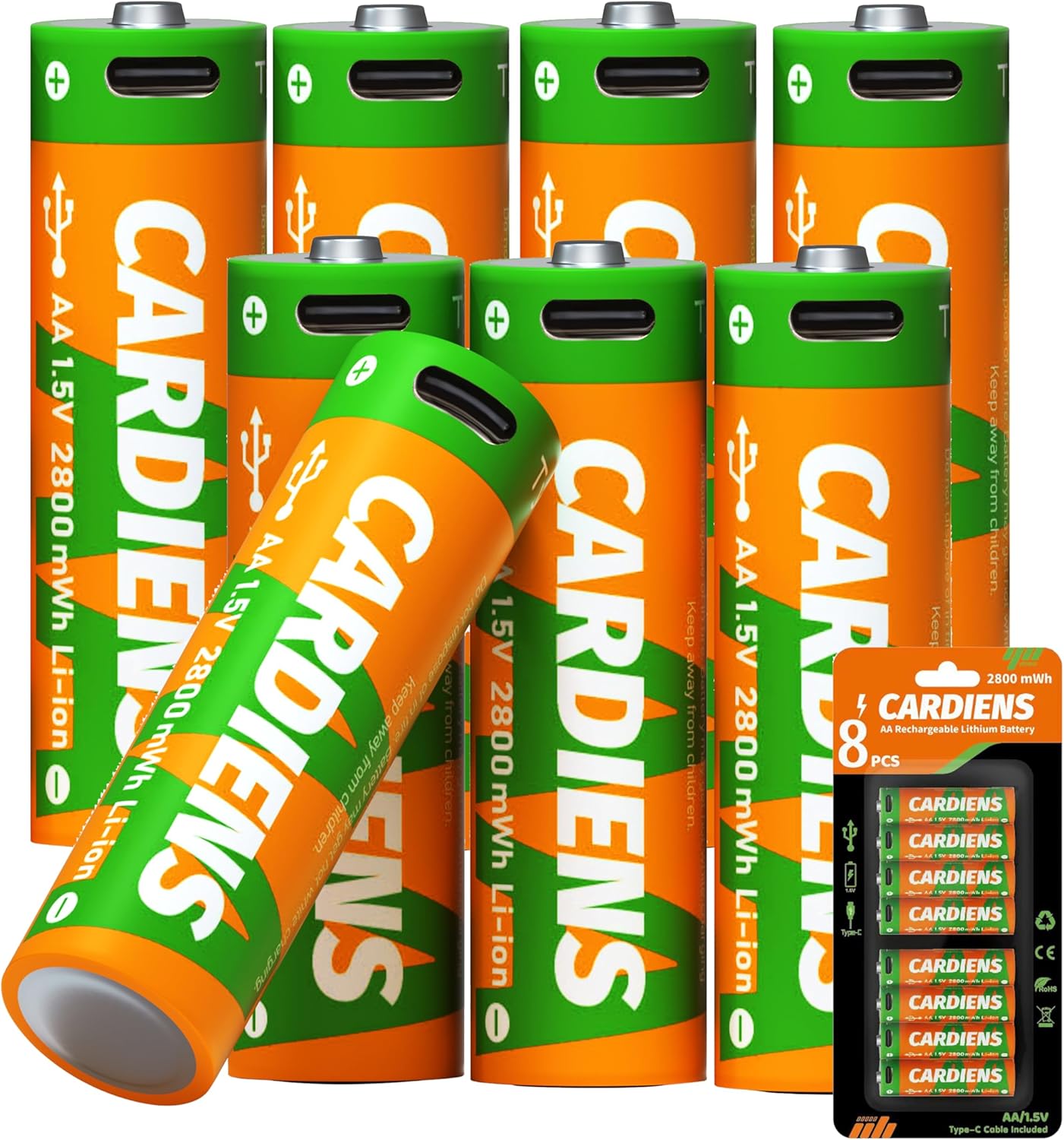 8-Pack USB Rechargeable AA Batteries with LED Indicator