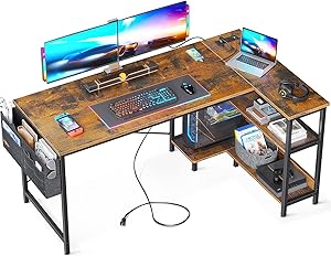 ODK 55 Inch L Shaped Gaming Computer Desk with Power Outlets