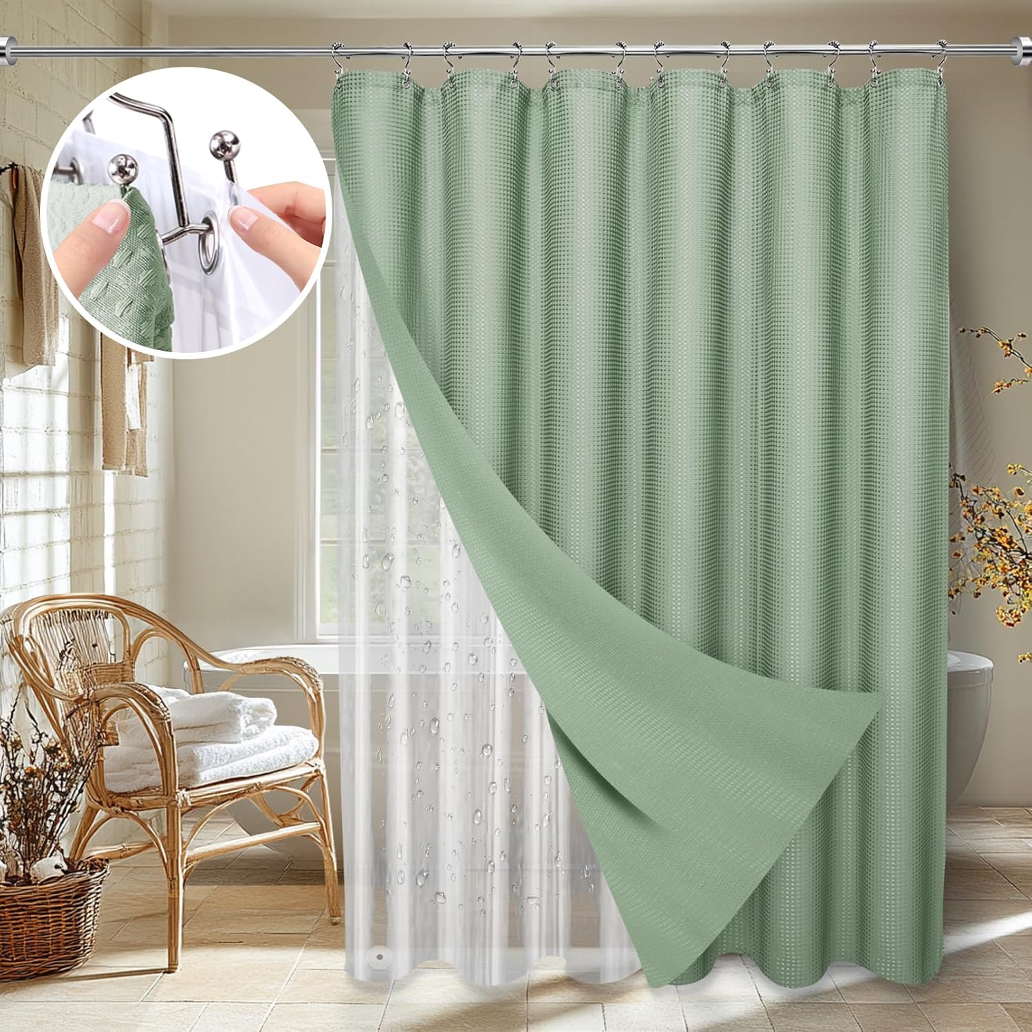 LaCyan Waffle Shower Curtain Set - 2 Layers, 1 Easy Refresh!
