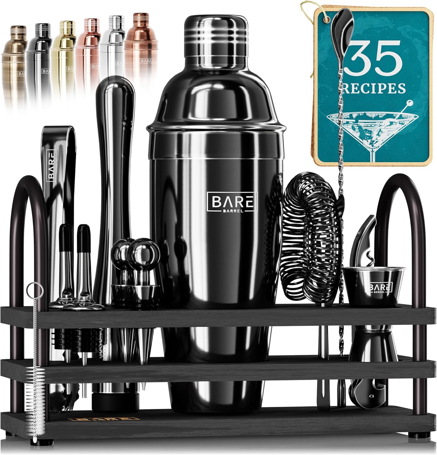 Bare Barrel Martini Barware Set | 14-Piece Mixology Kit | 35 Recipes | Home Bartending Tools