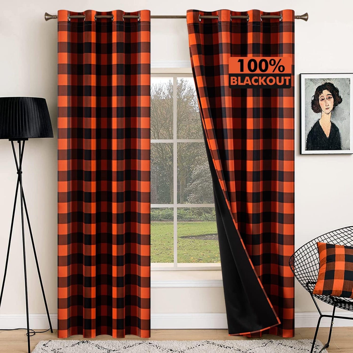 MIULEE Buffalo Plaid Halloween Curtains - Light Blocking & Insulated 52x84 (2 Panels)