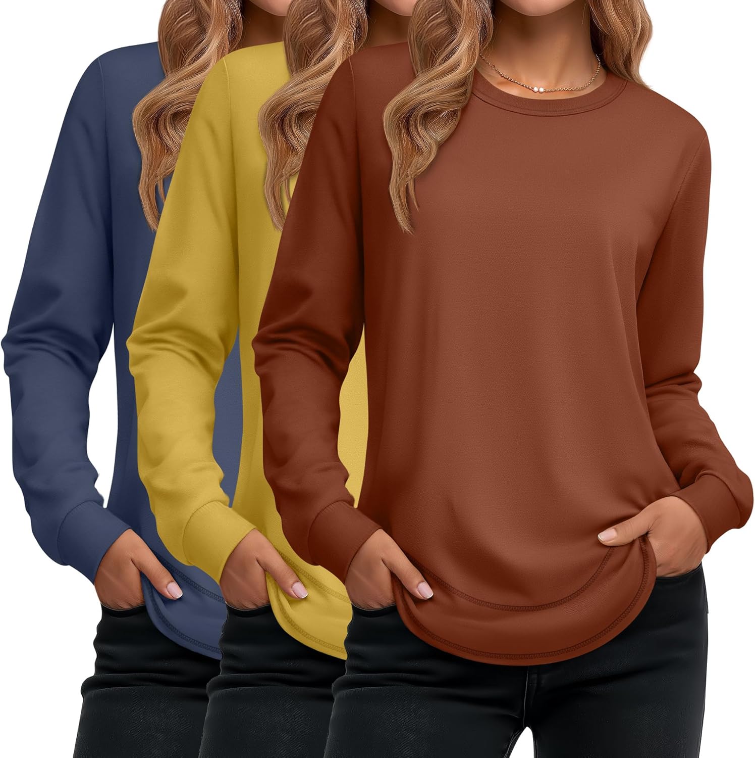 Ficerd 3 Pack Women's Long Sleeve Shirts for Casual Style