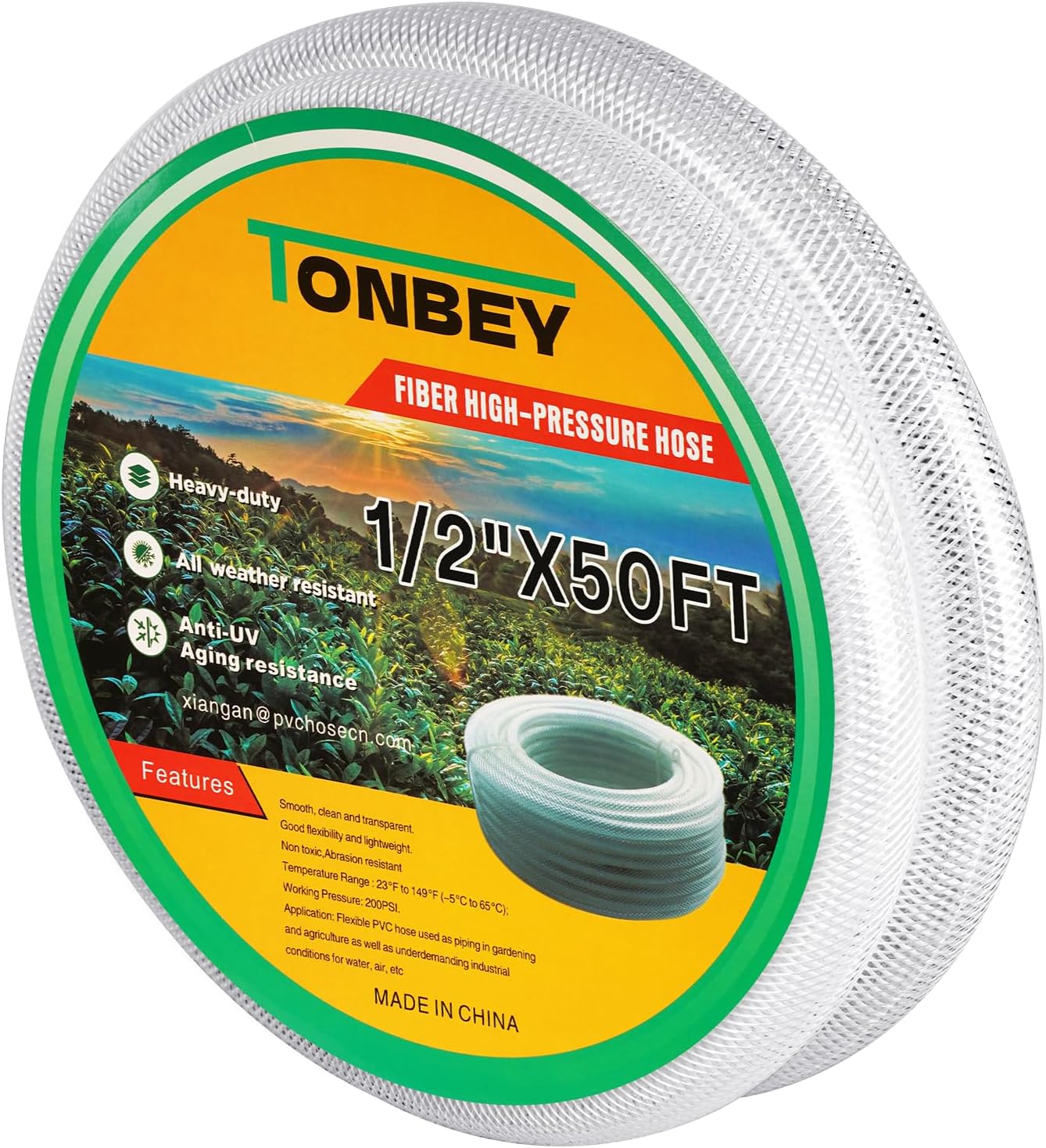 1/2 ID x 3/4 OD Heavy Duty Clear Braided PVC Tubing 50 Feet