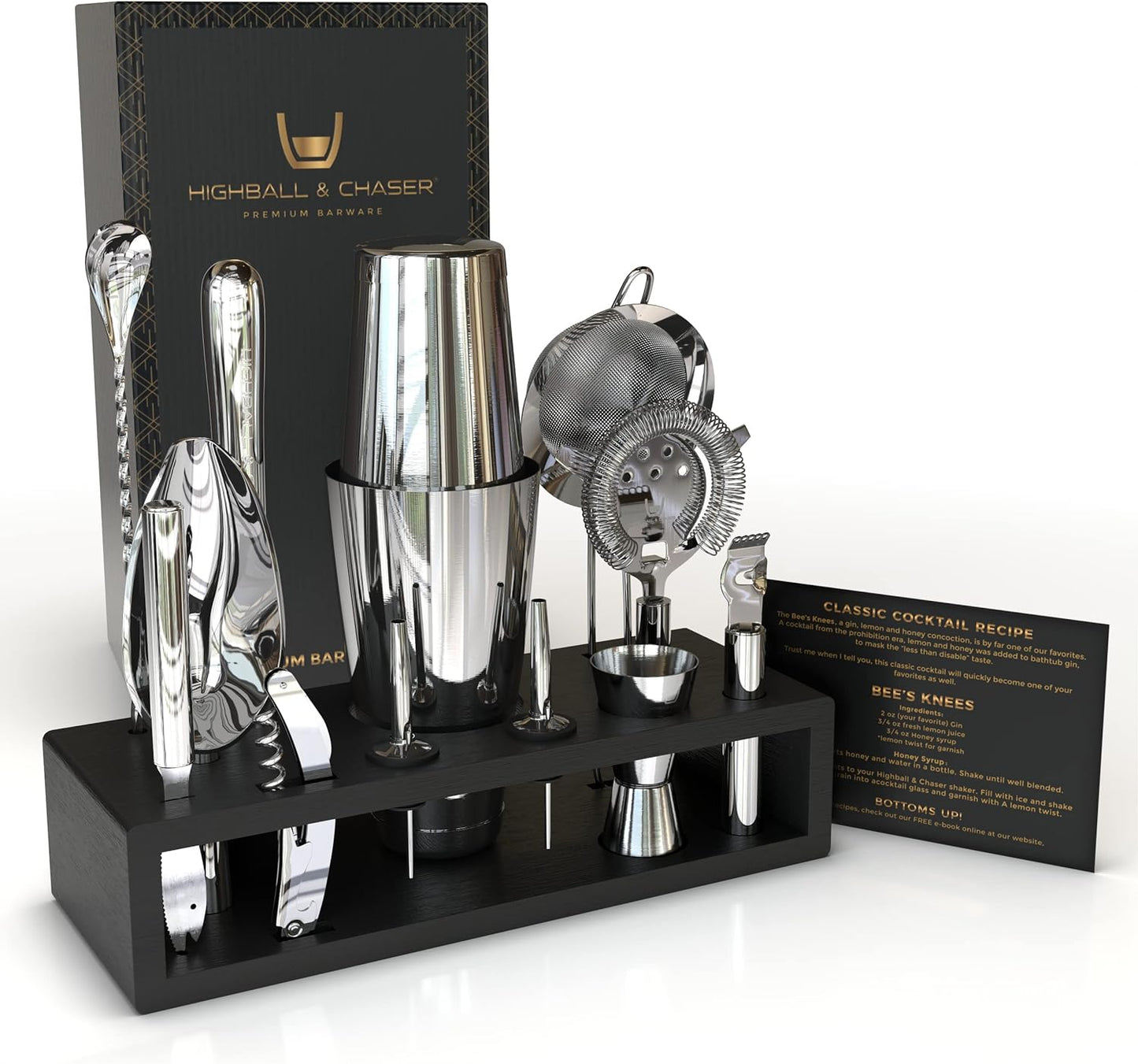 Stainless Steel Cocktail Set with Stand & E-Book