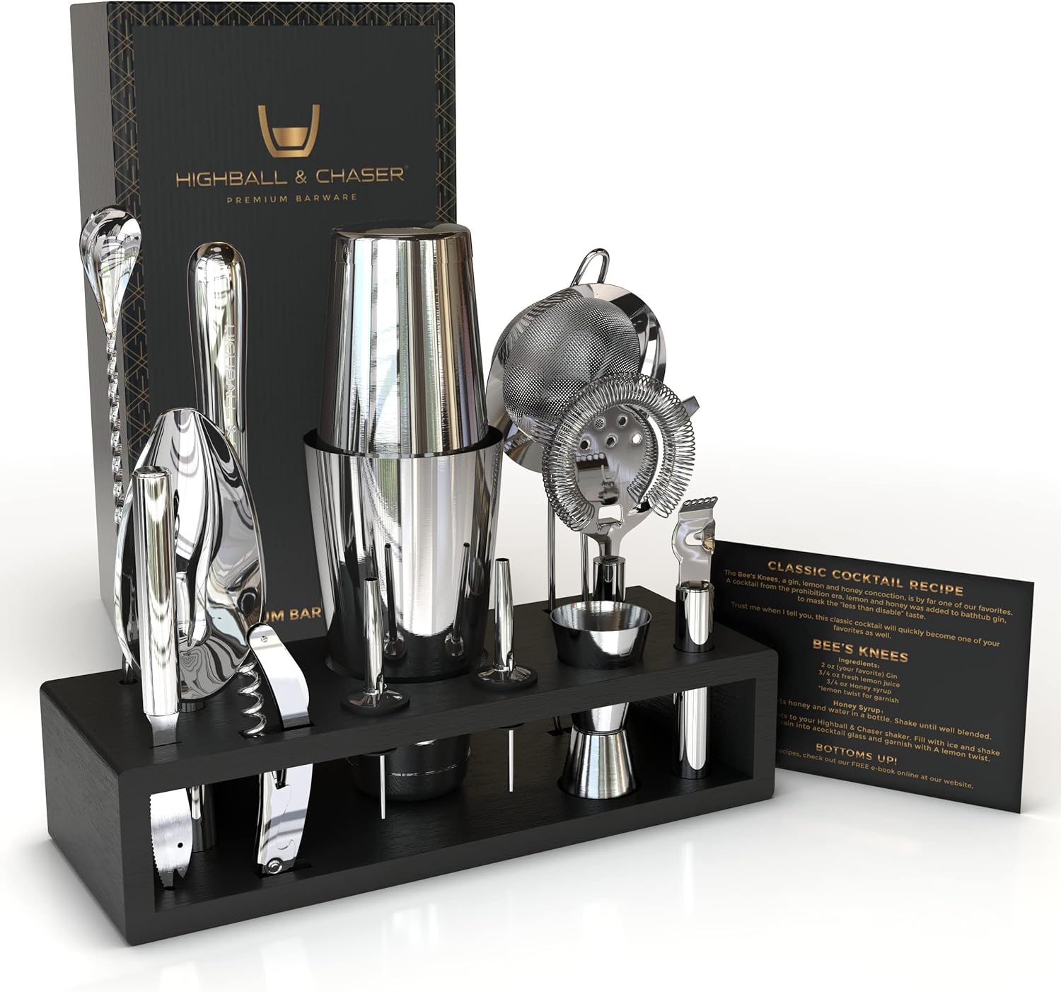 Stainless Steel Cocktail Set with Stand & E-Book