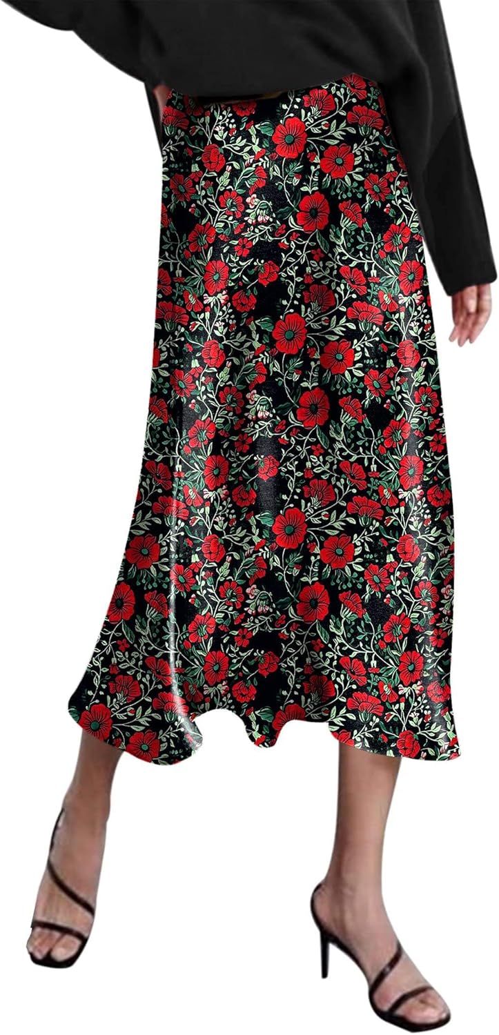 Elegant High Waisted Satin Midi Skirt for Stylish Women