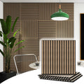 4 Pcs Wood Slat Acoustic Panels 3D Fluted Wall Tiles - Walnut