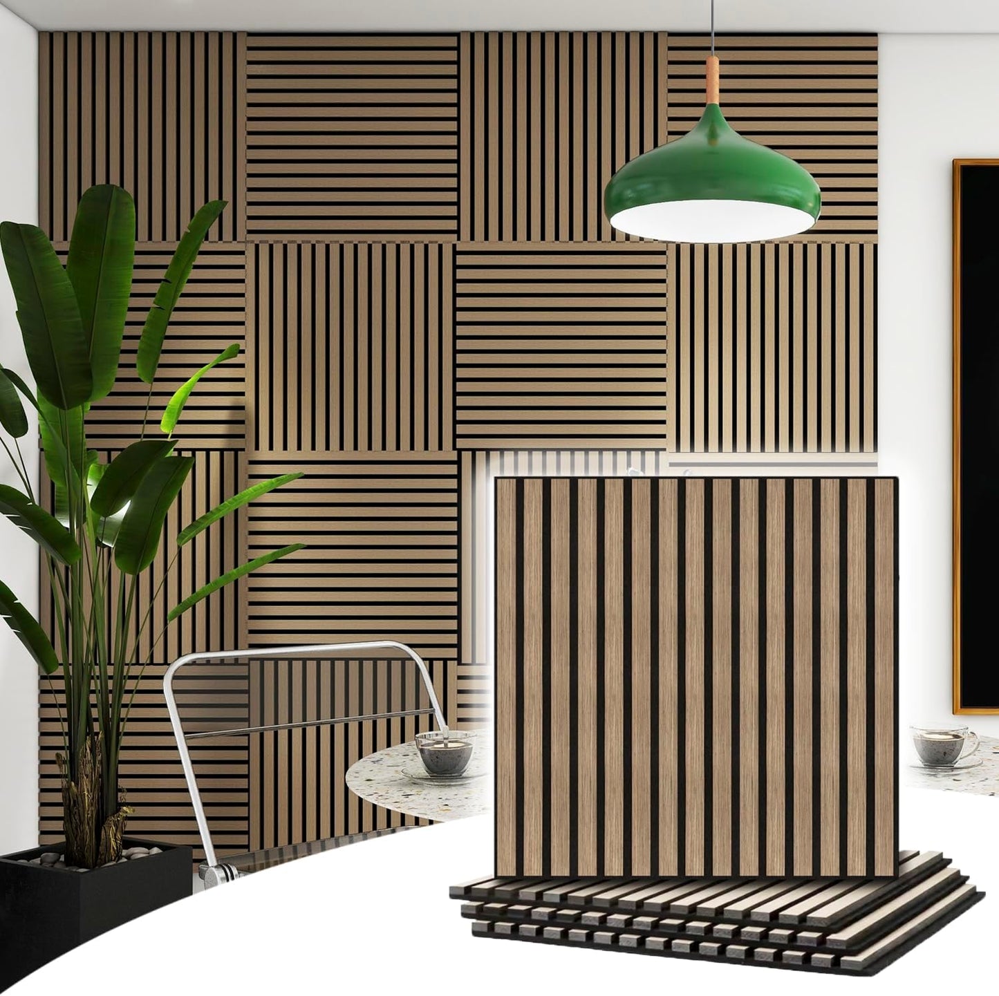 4 Pcs Wood Slat Acoustic Panels for Sound Absorption and Decor