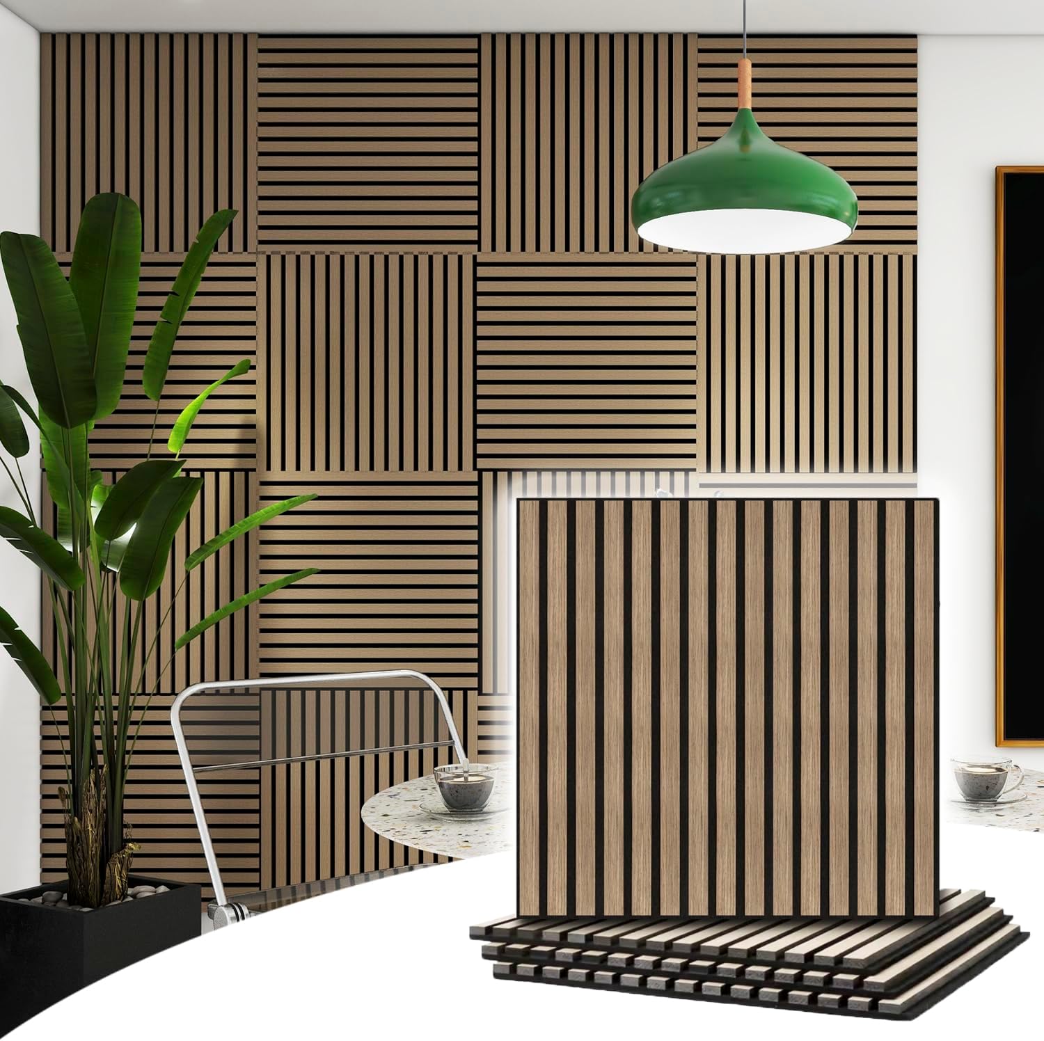 4 Pcs Wood Slat Acoustic Panels for Sound Absorption and Decor