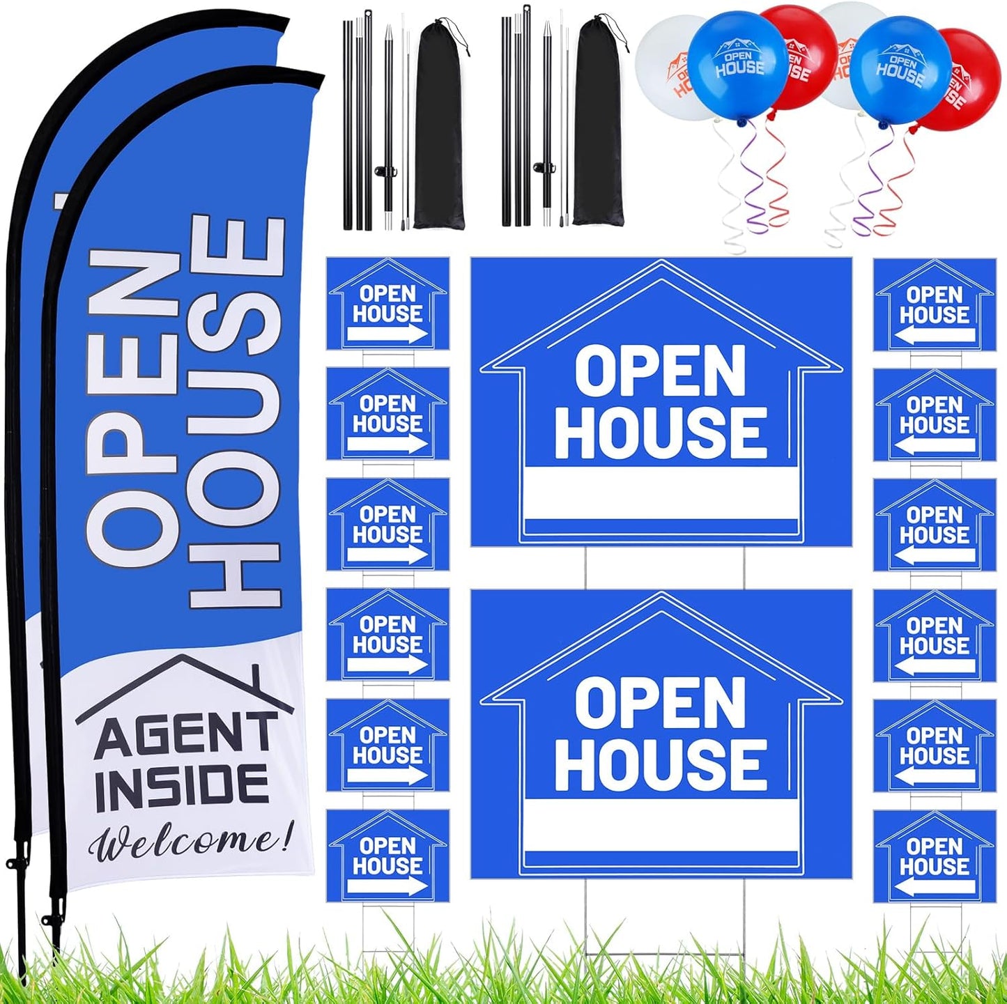 Real Estate Agent Supplies with Open House Flags and Signs