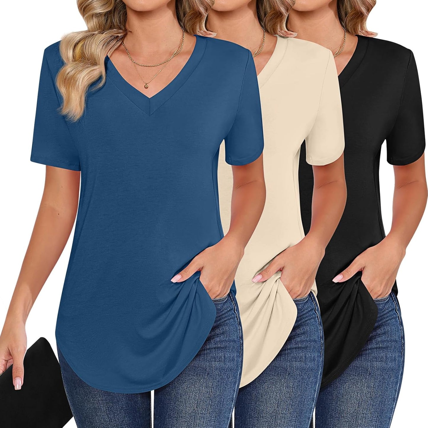 Ficerd Women's Short Sleeve Tunic Tops for Summer Style