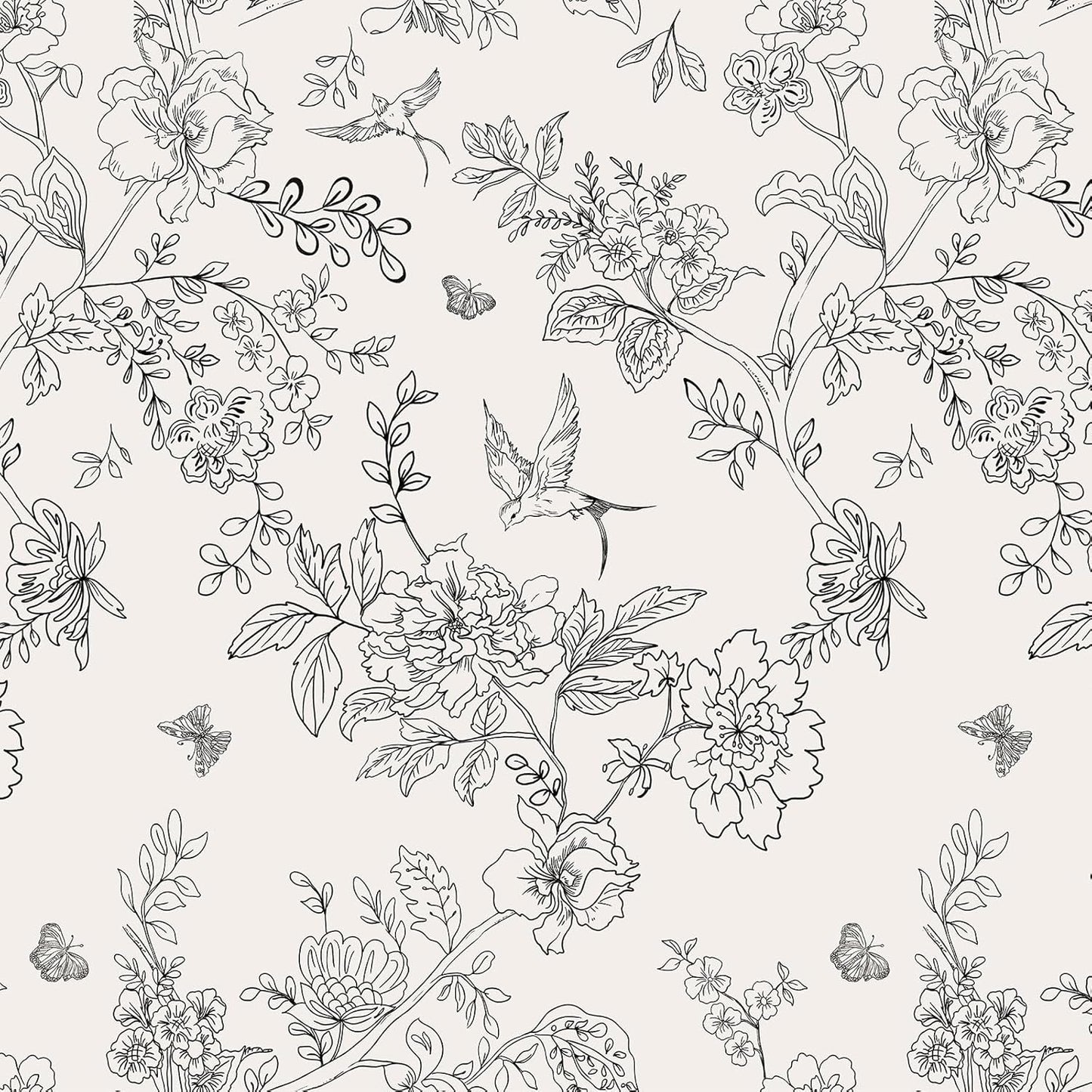 Floral Black and Cream Wallpaper Peel and Stick for Home Decor
