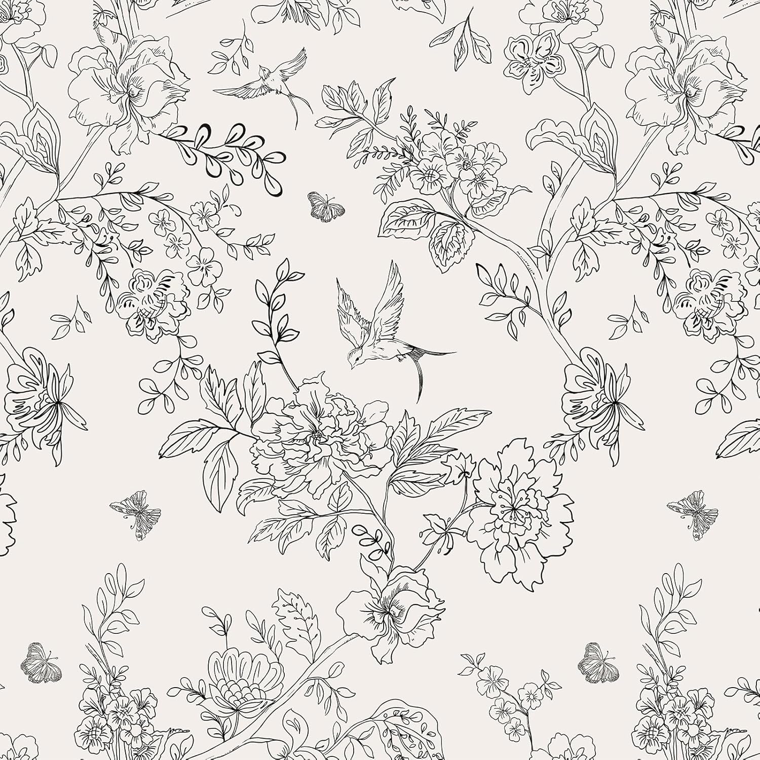 Floral Black and Cream Wallpaper Peel and Stick for Home Decor
