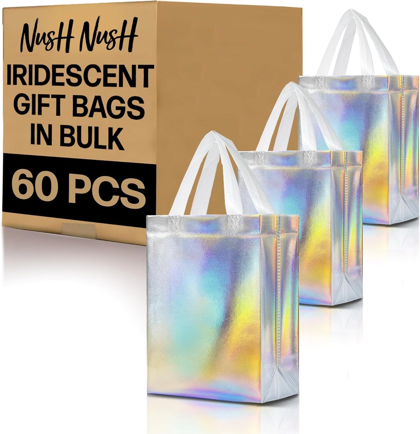 Iridescent Gift Bags Bulk Set of 60 for Parties and Events