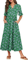 ANRABESS Women's Ruffle Sleeve V Neck Maxi Dress - Flowy Tiered Midi