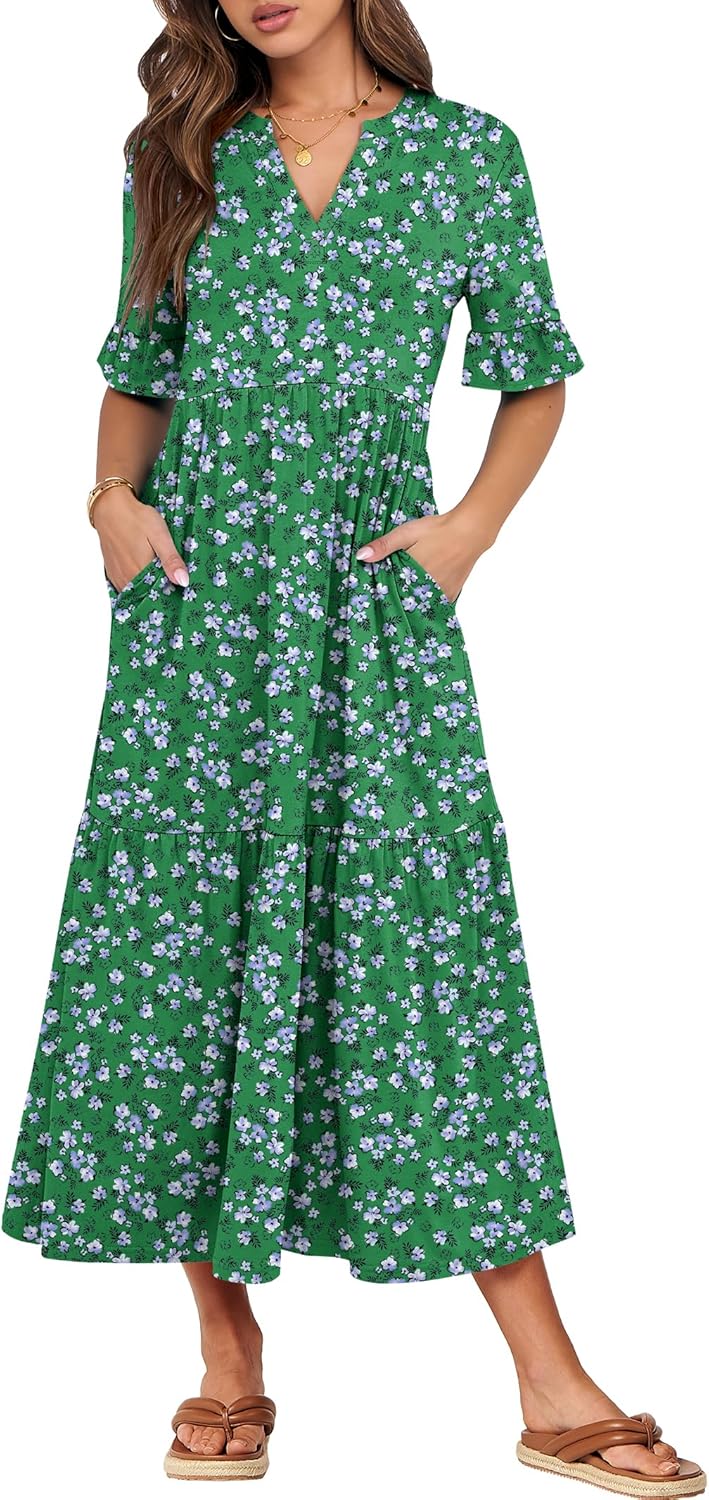ANRABESS Women's Casual Summer Ruffle Short Sleeve Maxi Dress