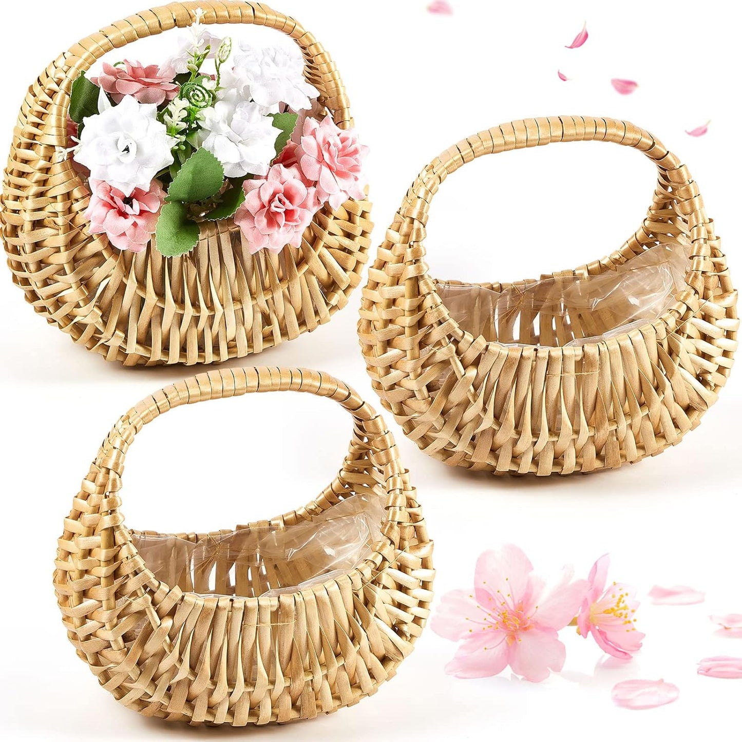 Taiyin Rattan Flower Girl Basket Set for Weddings and Decor