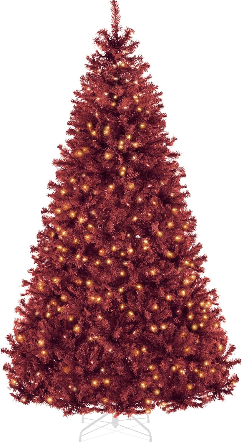 9ft Pre-Lit Burgundy Christmas Tree for Festive Holiday Decor