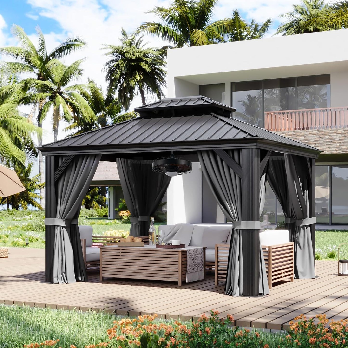 Aoxun 10ft X 12ft Hardtop Gazebo with Drainage System for Outdoor Use
