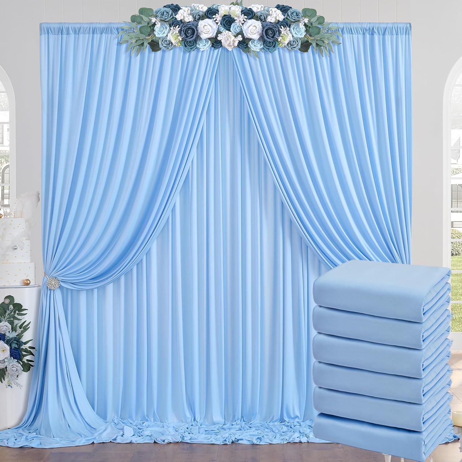 30ft x 10ft Baby Blue Backdrop Curtains for Stunning Parties