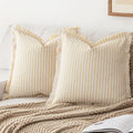 24x24 Yellow Striped Fringe Throw Pillow Covers Set of 2 - Boho