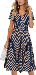 OUGES Women's Short Sleeve V-Neck Floral Summer Dress with Pockets