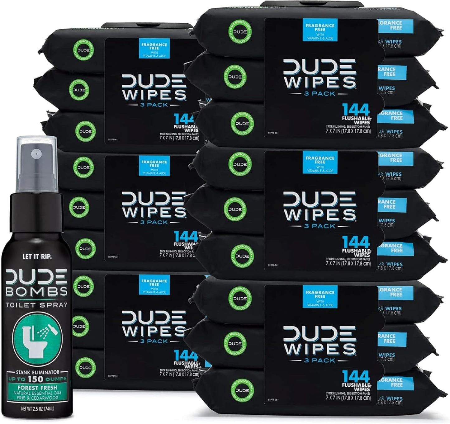 DUDE Wipes Flushable Wipes with DUDE Bombs Spray - 18 Pack