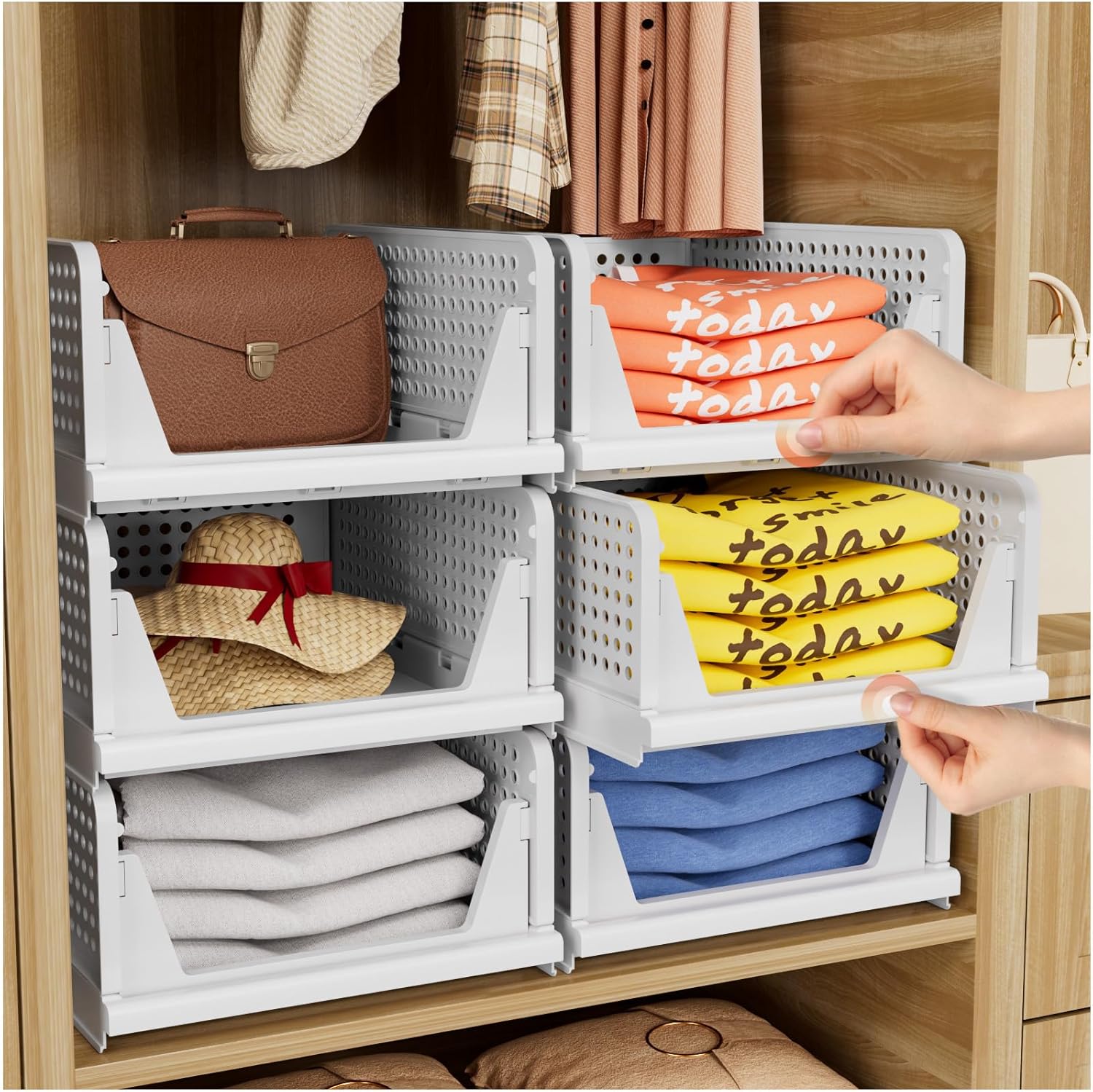 Stackable 5 Pack Closet Organizers - Space-Saving Storage