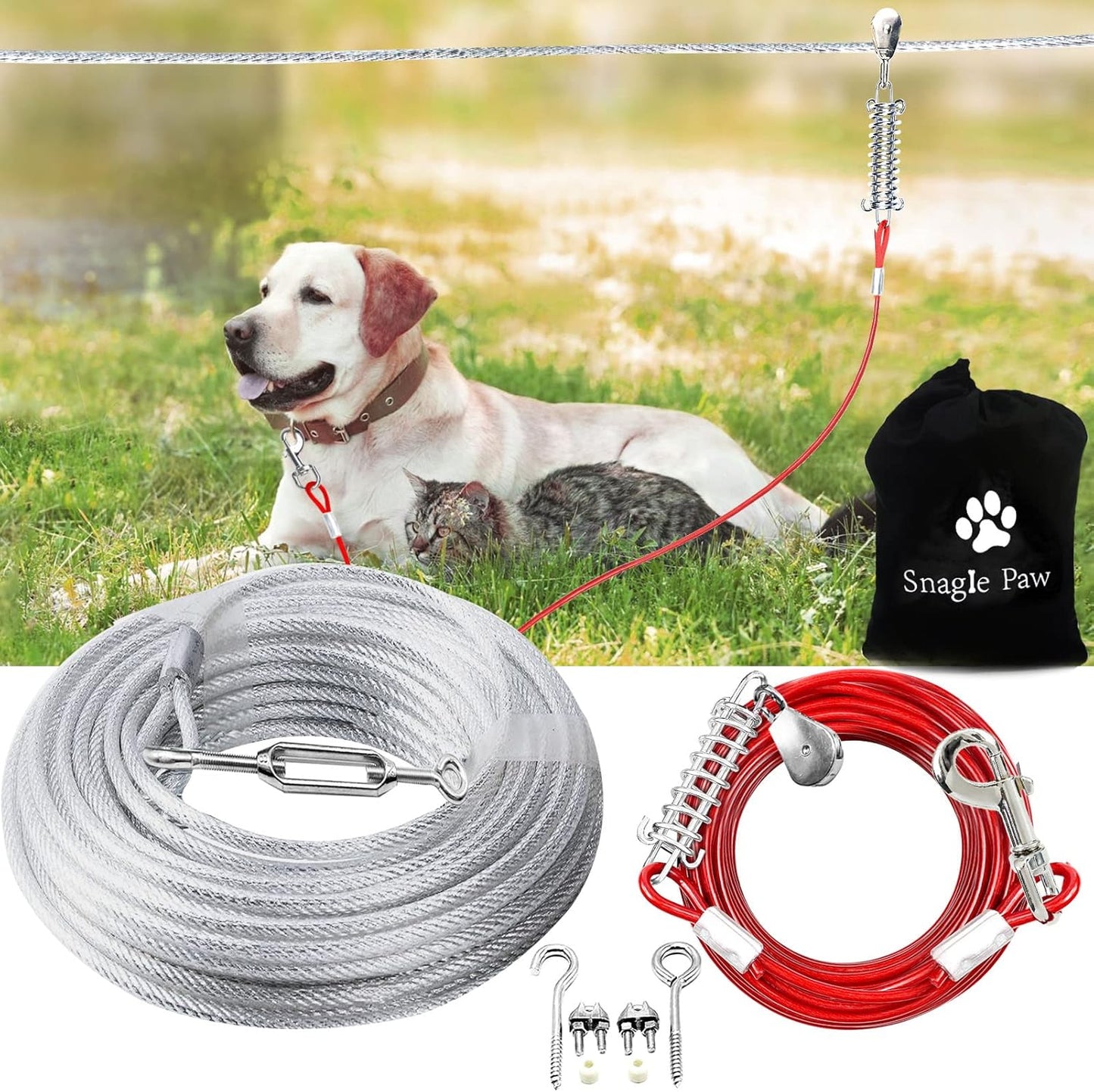 Snagle Paw Dog Tie Out Runner for Large Dogs - Heavy Duty System