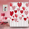 Heart Shower Curtain Red Heart with Dots Buffalo Plaid Stripe Geometry