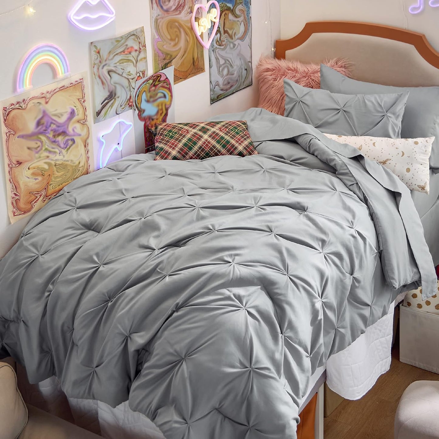 Bedsure Twin Comforter Set Grey - Luxurious 5 Piece Bedding
