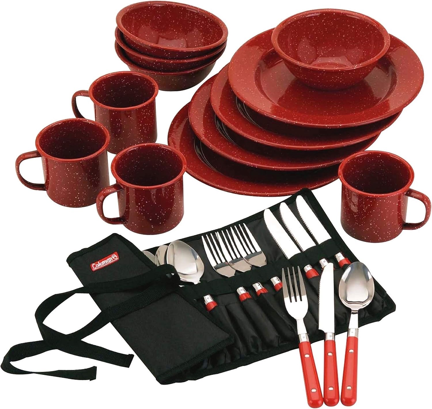 Coleman 24-Piece Enamel Dinnerware Set for Outdoor Dining