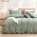 Bestouch Duvet Cover Set 100% Washed Cotton Linen Feel - Soft Green