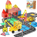 Magnetic Road Set with Crane for Kids - STEM Building Toy