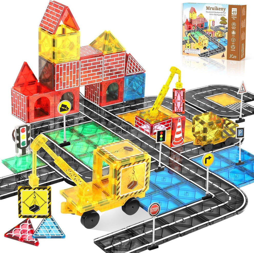 Magnetic Road Set with Crane for Kids - STEM Building Toy – GearMustHave