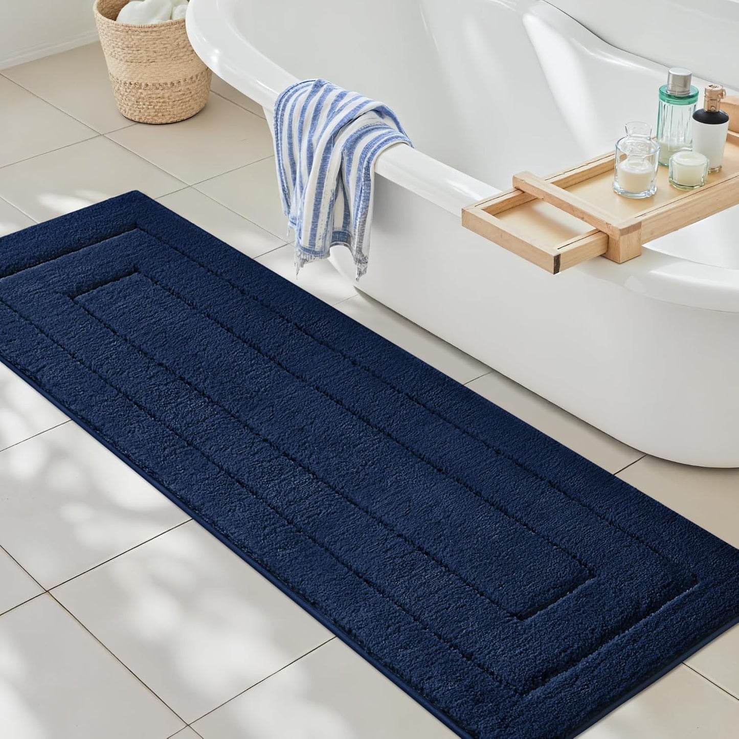 Ultra Absorbent Navy Bathroom Rugs for Non-Slip Comfort