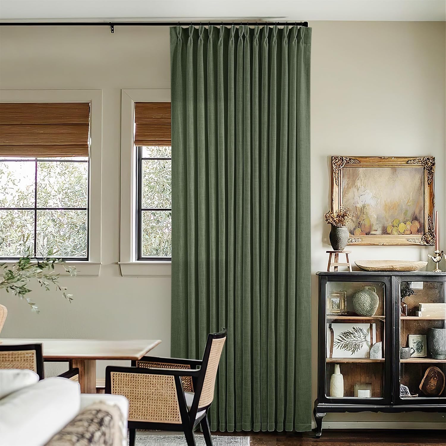 108 Inch Linen Pleated Curtains Set for Living Room Bedroom