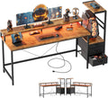 60 in Gaming Desk with Storage and LED Lighting - Rustic Brown