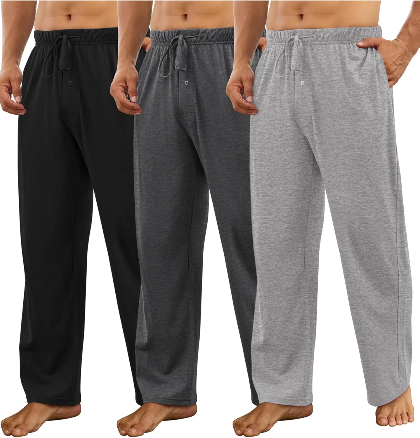 Mens Cotton Pajama Pants 3 Pack Lightweight Lounge Pj Bottoms