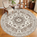 Washable Oriental Area Rug 9ft Round - Waterproof, Stain Resistant