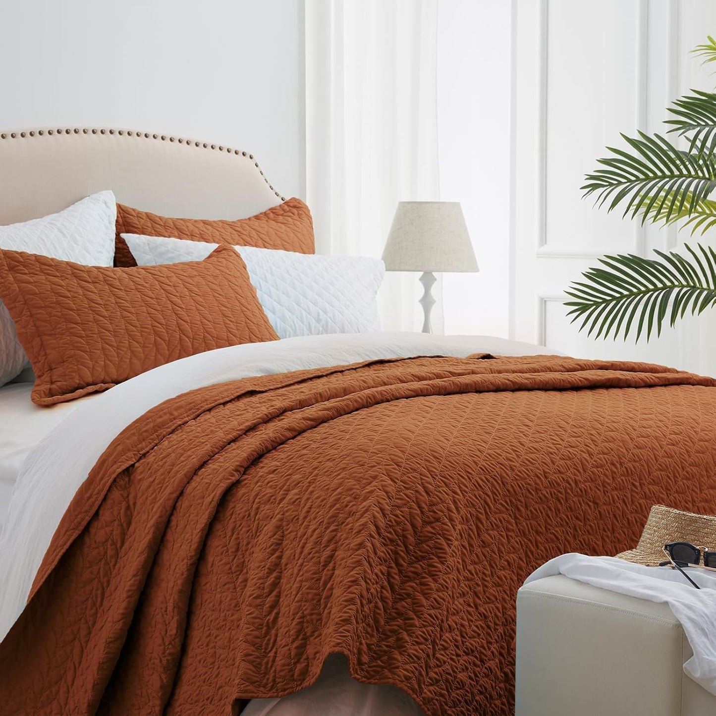 SunStyle Home Quilt Set Queen Brunt Orange Lightweight Bedspread