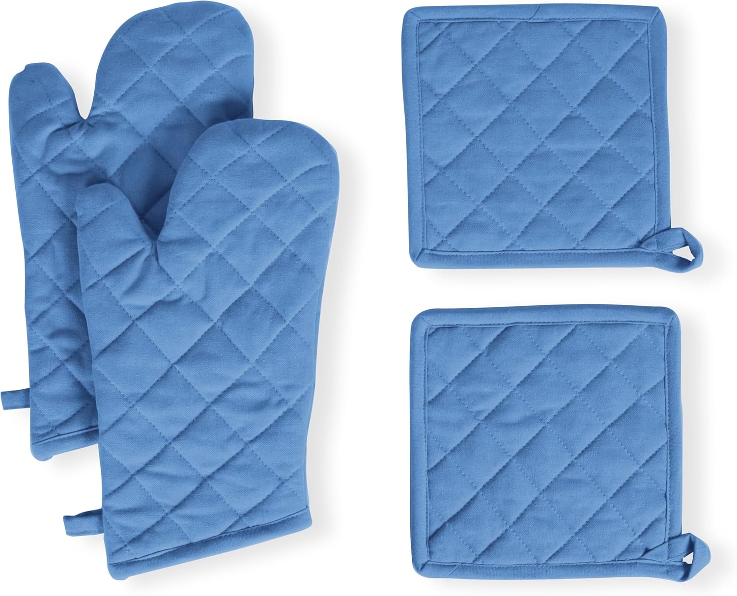 Heat Resistant 100% Cotton Oven Mitts Set - Blue