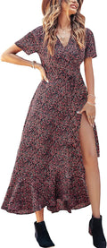 PRETTYGARDEN Floral Wrap Maxi Dress - Flowy Summer V Neck