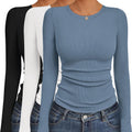 Ekouaer Women's Long Sleeve Crew Neck Tops - Soft Ribbed Base Layer